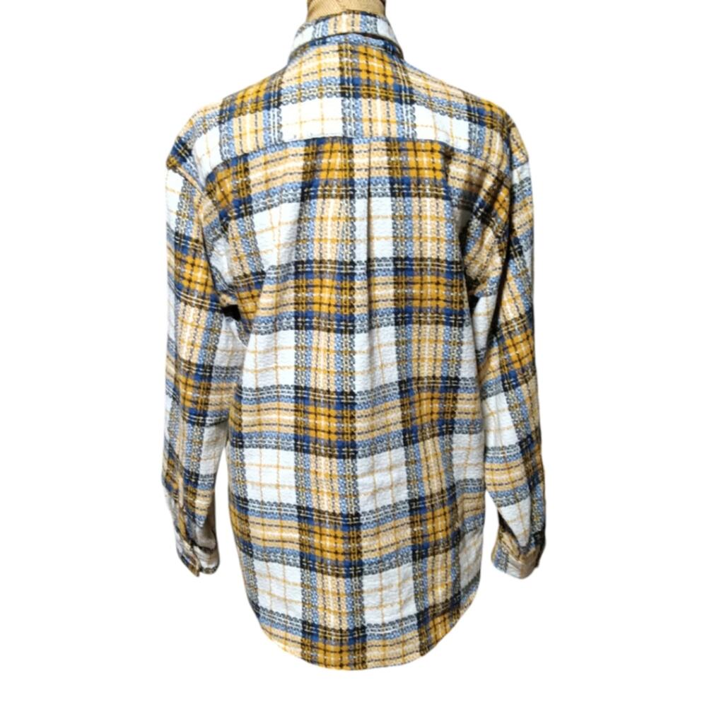 Vintage WamPum Blue Yellow Plaid Button Down Shacket size XL‎ - Picture 3 of 5